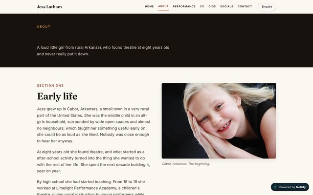Jess Latham website — about page